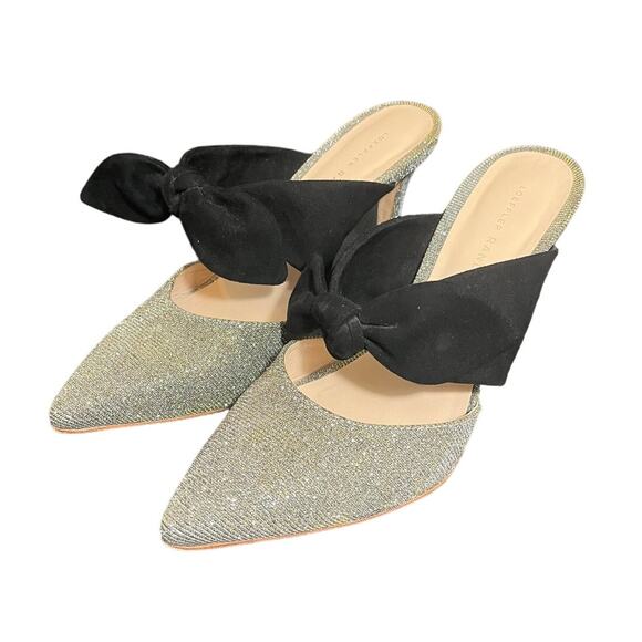 Loeffler Randall Flora Suede‎ and Glitter Bow Mule Heels Size 8.5 B - Picture 1 of 8